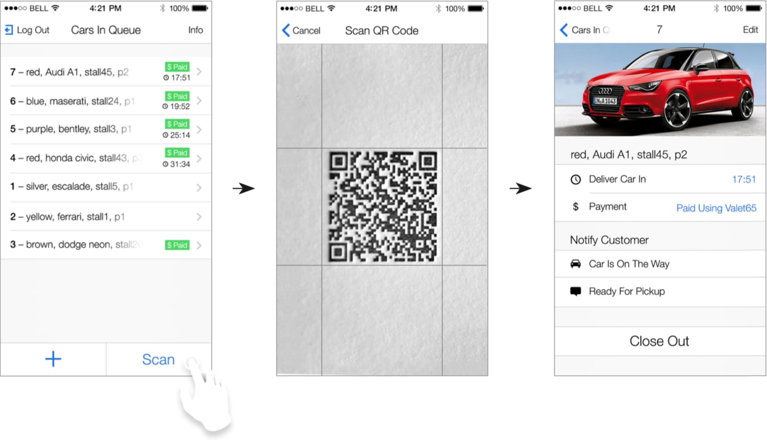 Wireframe of valet rescanning ticket