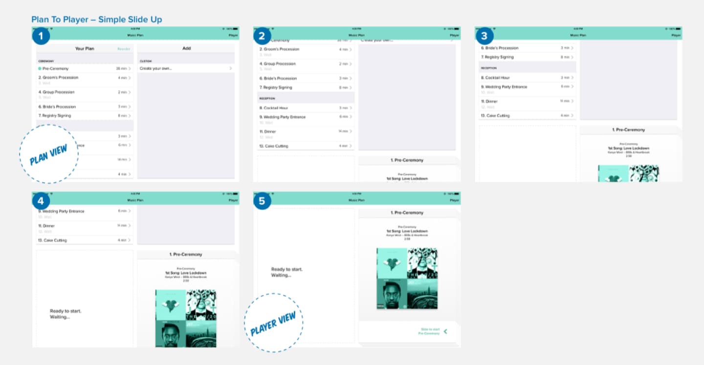 WeddingDJ iPad app wireframes