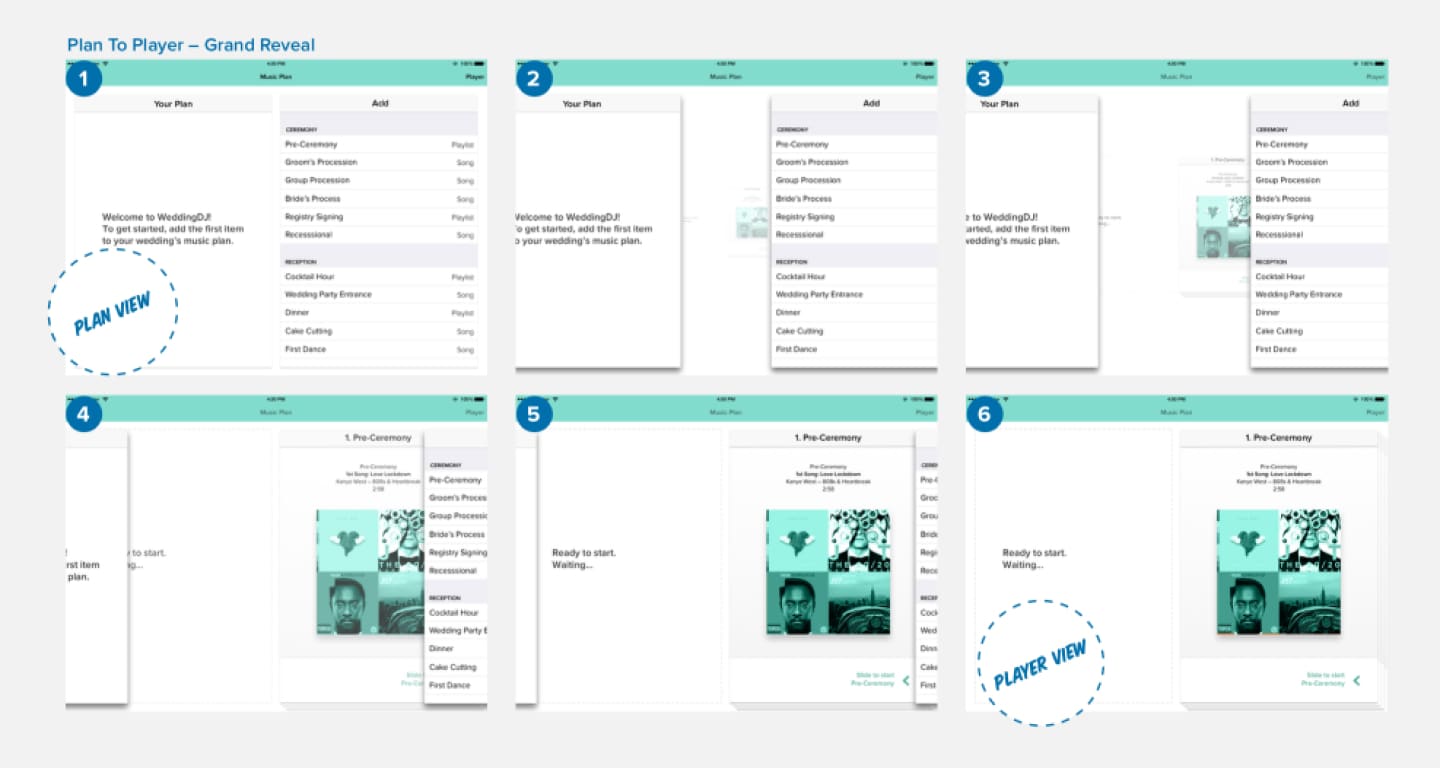 WeddingDJ iPad app wireframes